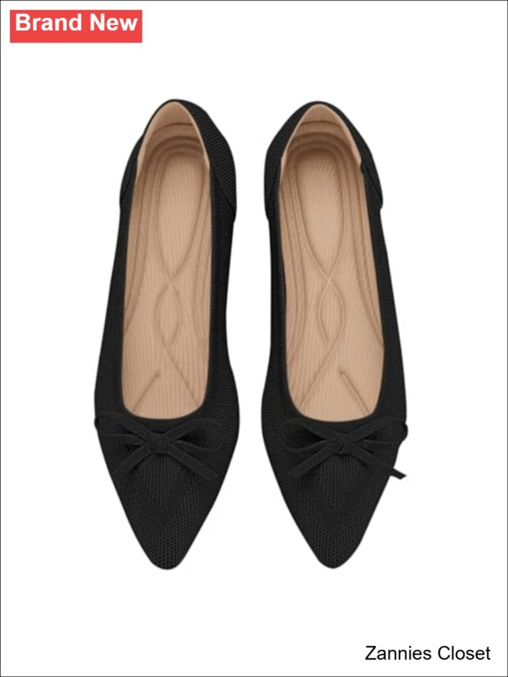 ✨ Pointed Toe Bow Knit Ballet Flats Comfortable Mesh Slip On Dressy Flat Shoes